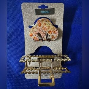 Tasha Multicolor Floral and Gold Hair Clips / Hair Claws Set - NWT
